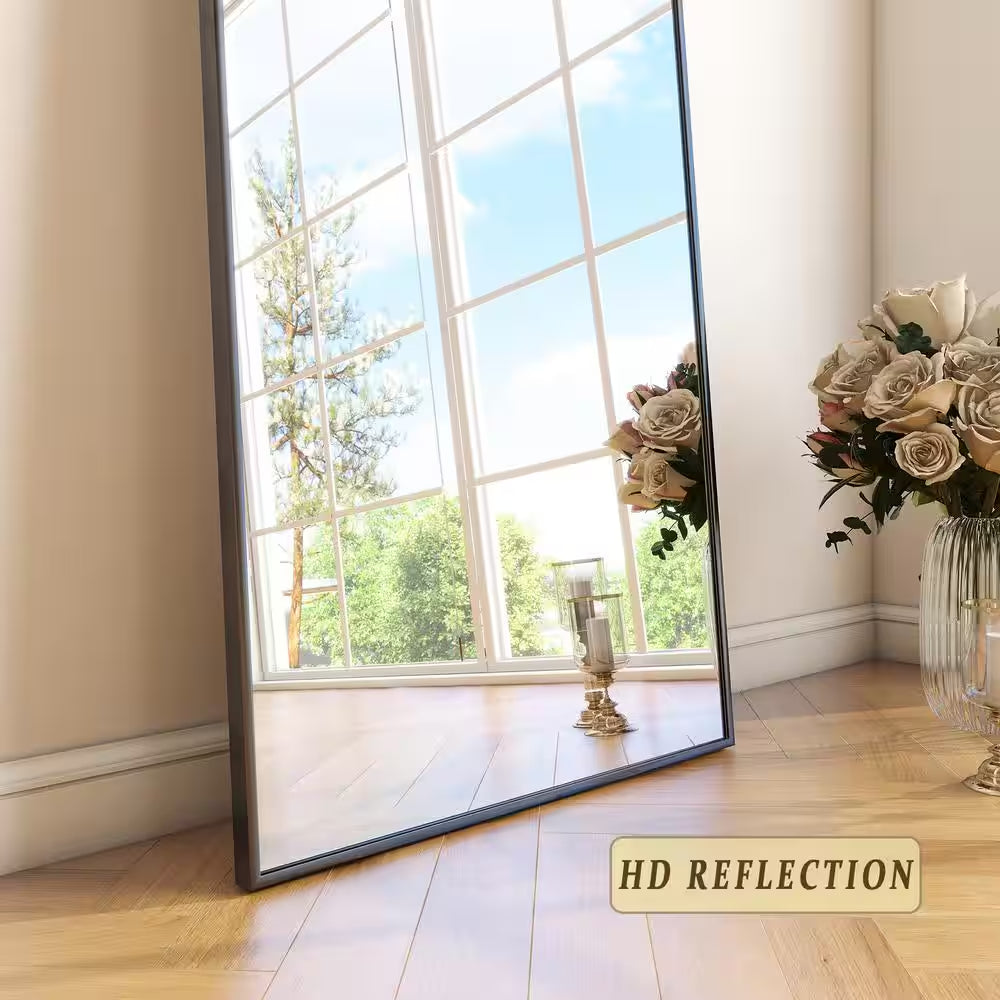 21 In. W X 63 In. H Rectangular Black Aluminum Alloy Framed Full Length Mirror Standing Floor Mirror