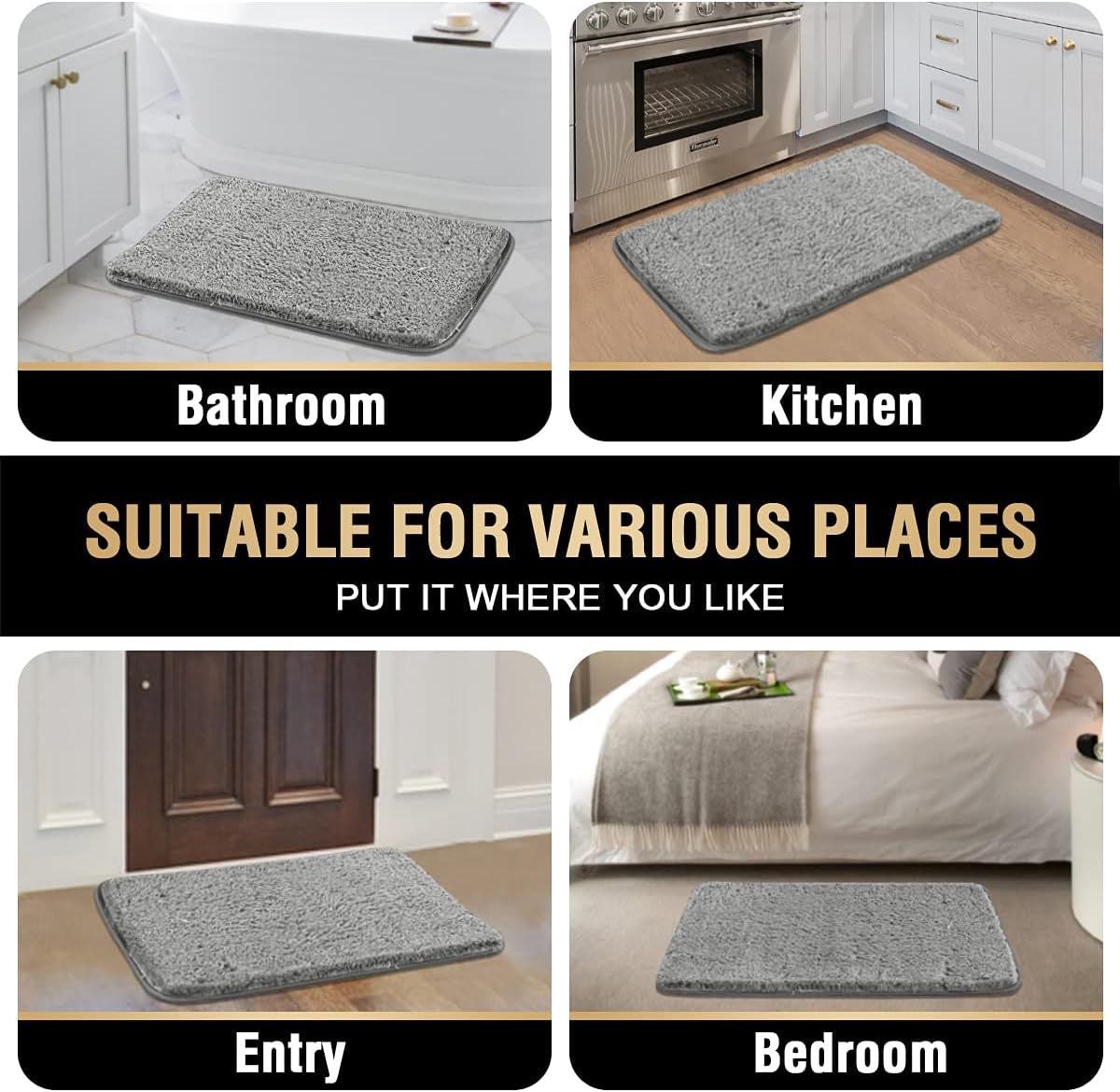 Bathroom Rug Tufted Bath Rug Bath Mat Non Slip Area Rug 24" X 36" Extra Soft Thick Absorbent Shaggy Kitchen Rug Indoor Mat Microfiber Bath Mat for Bathroom Fast Dry - Dove