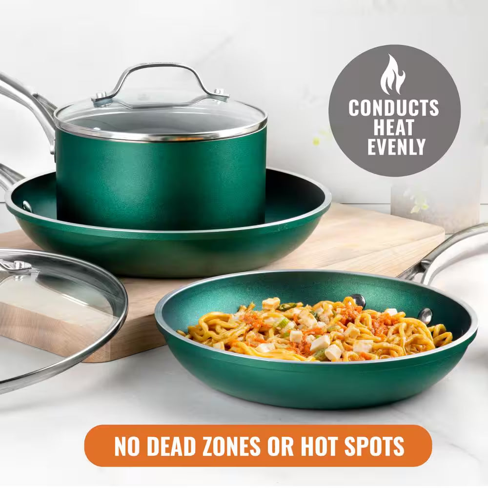 15-Piece Aluminum Ultra-Durable Non-Stick Diamond Infused Cookware and Bakeware Set in Emerald Green