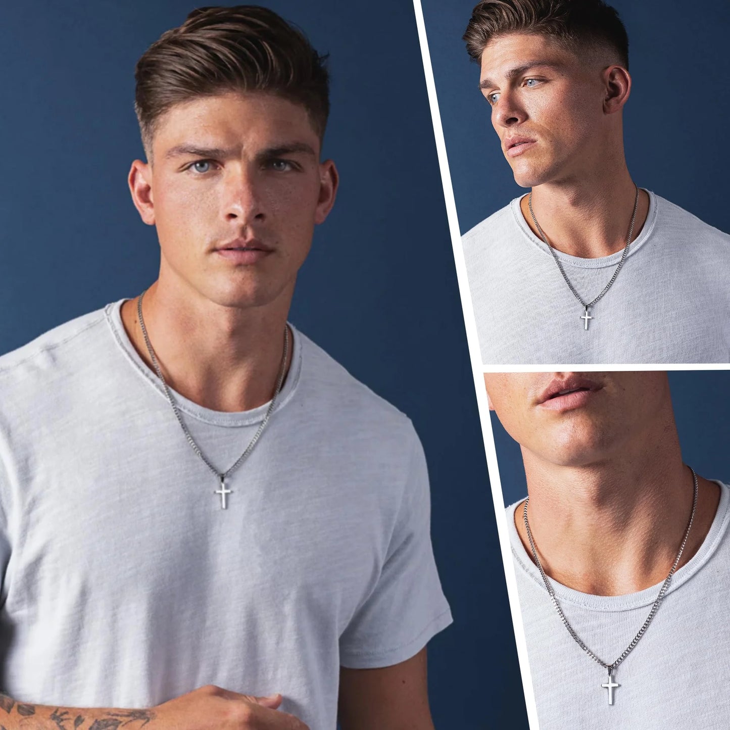 Silver Cross Necklace for Men Pendant Chain to My Dad Gifts from Daughter Son Religious Christian Catholic Birthday Jewelry Gifts Ideas Dad Godfather Stepfather Newdad