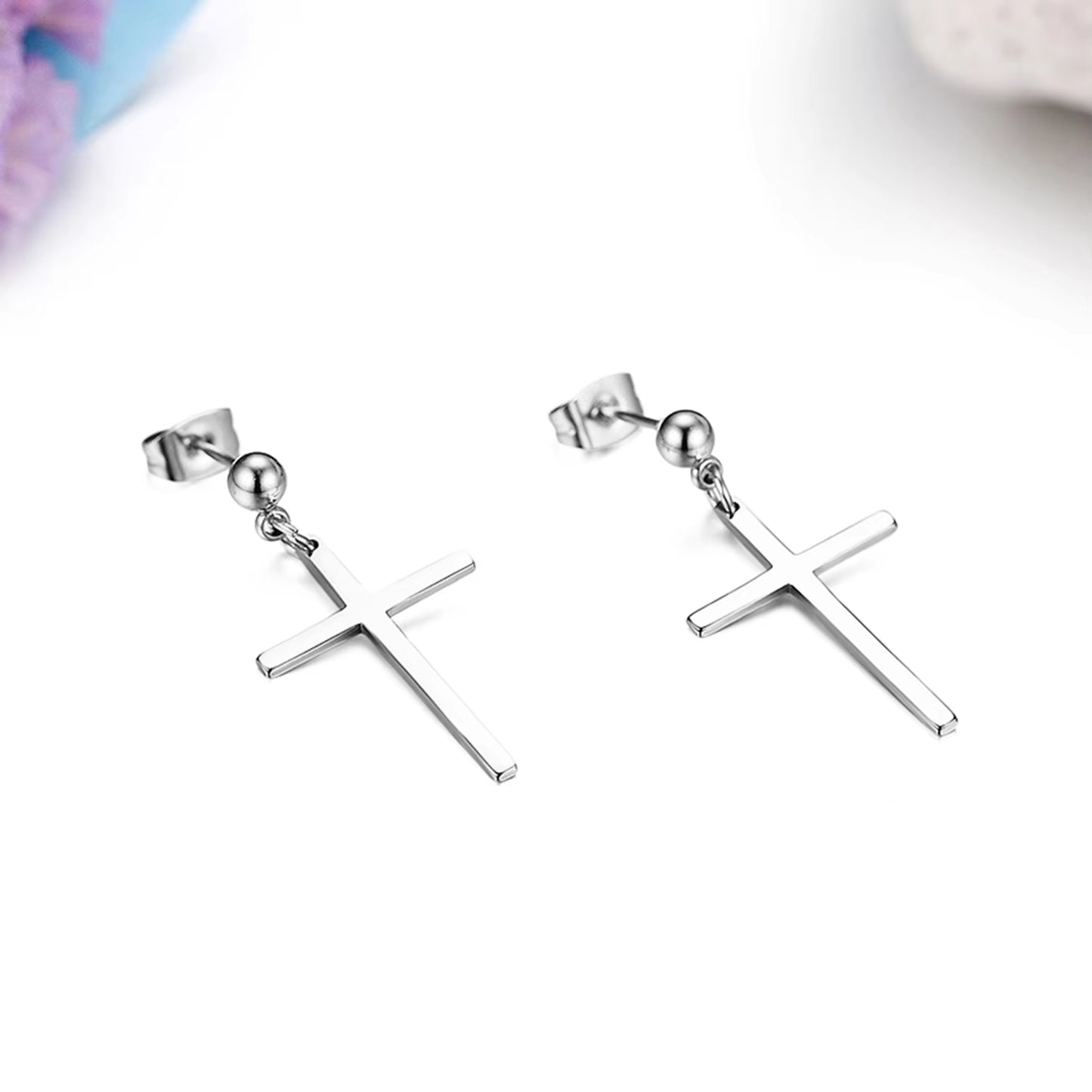 Trendy Men Pearl Cross Earrings Stainelss Steel Silver Color Earring for Female 1Pairs Bijoux Jewelry Aros Mujer Oreja
