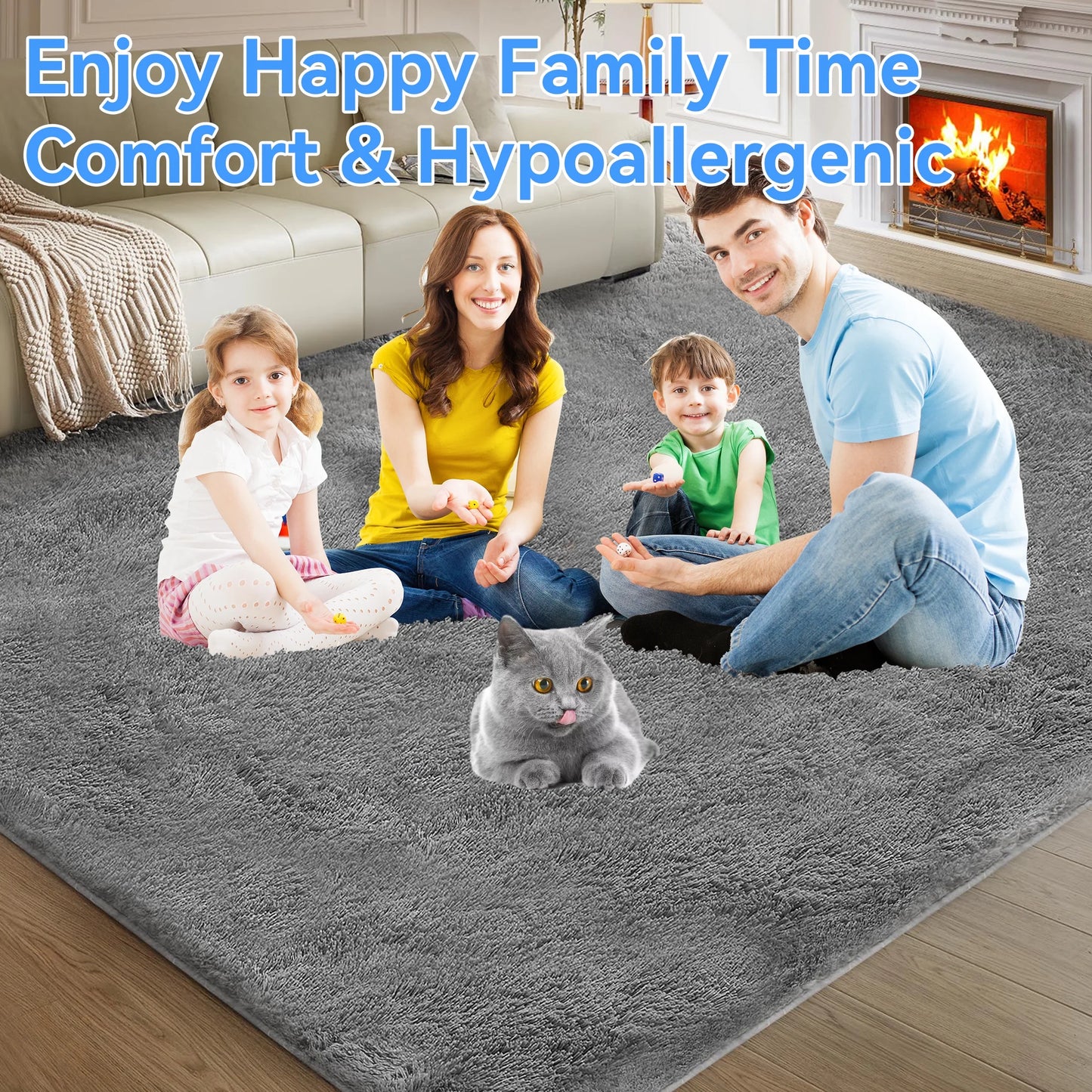 Fluffy Rugs, 8Ft X 10Ft Shaggy Rugs for Living Room Bedroom, Area Rug for Indoor Home Floor Carpet Mat Silver Gray