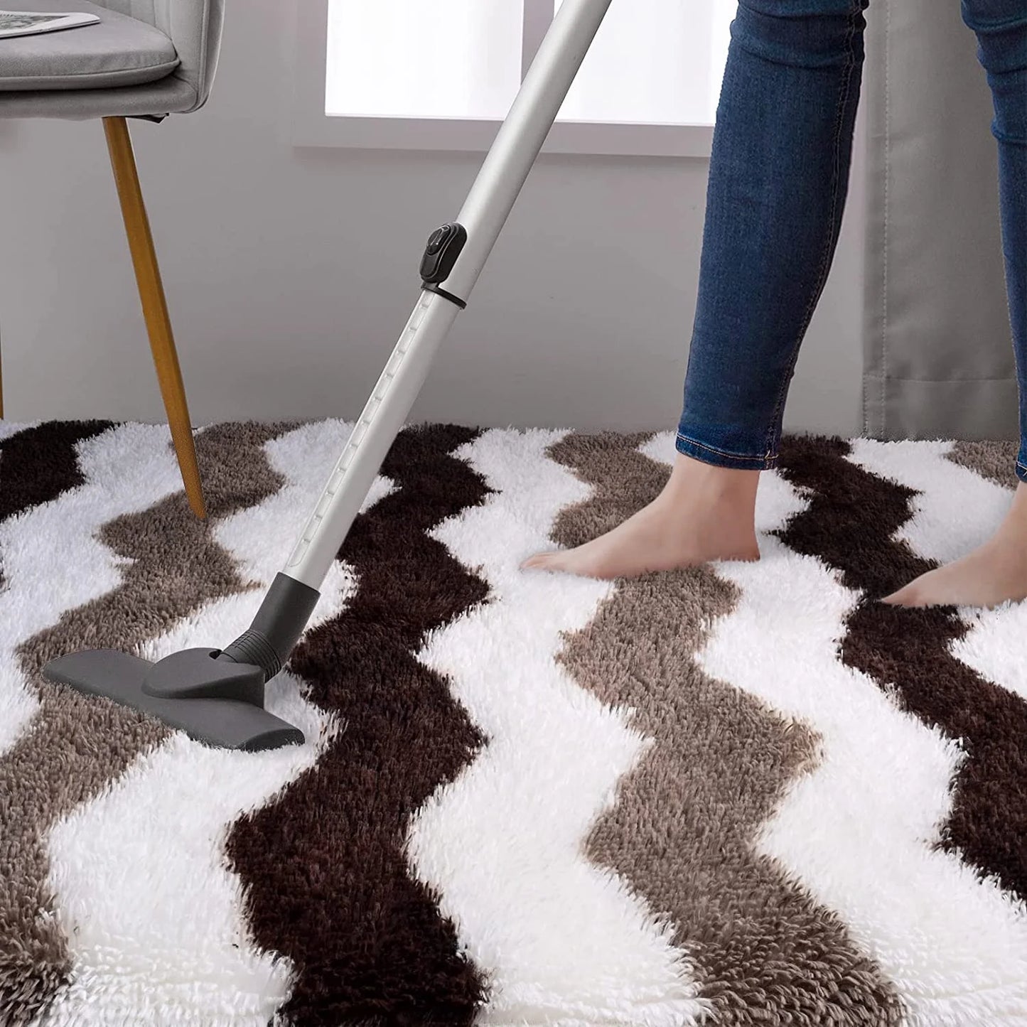 Soft Shaggy Rugs Plush Area Rugs for Living Room Bedroom Fluffy Carpets Home Decor,4X6Ft,Stripe Brown