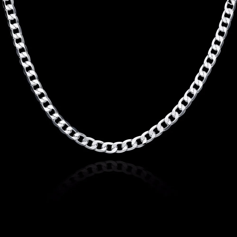 6MM 16Inch-24Inch Curb Chain Necklaces Silver Jewelry Men Necklace 925 Sterling Silver Necklace Colar Men Jewelry Accessories