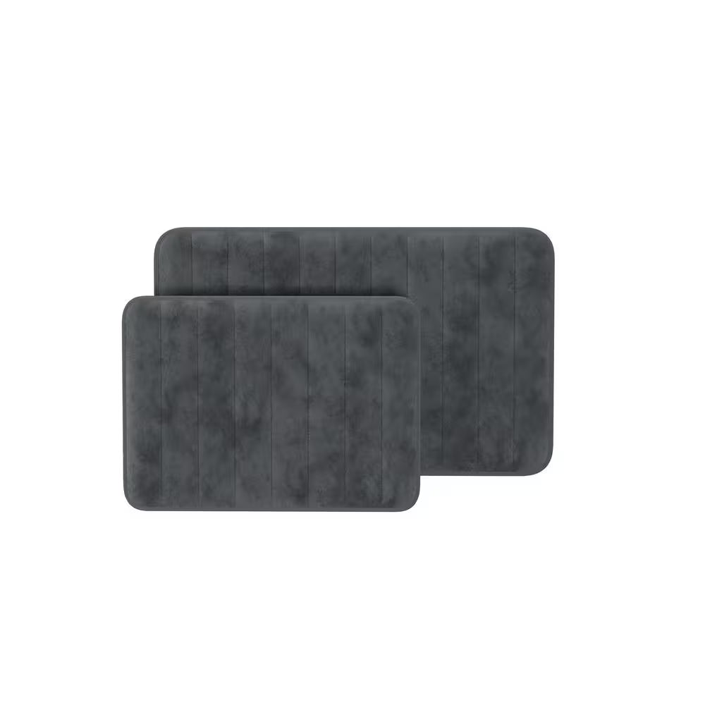 Gray 4-Piece Memory Foam Bathmats with Microfiber Top - Non-Slip Absorbent Rug Set