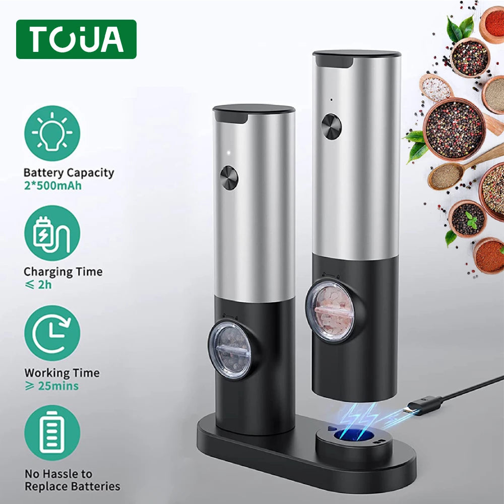 Usb Rechargeable Electric Salt and Pepper Grinder with Adjustable Coarseness Refillable Mill Battery Powered Kitchen Gadget