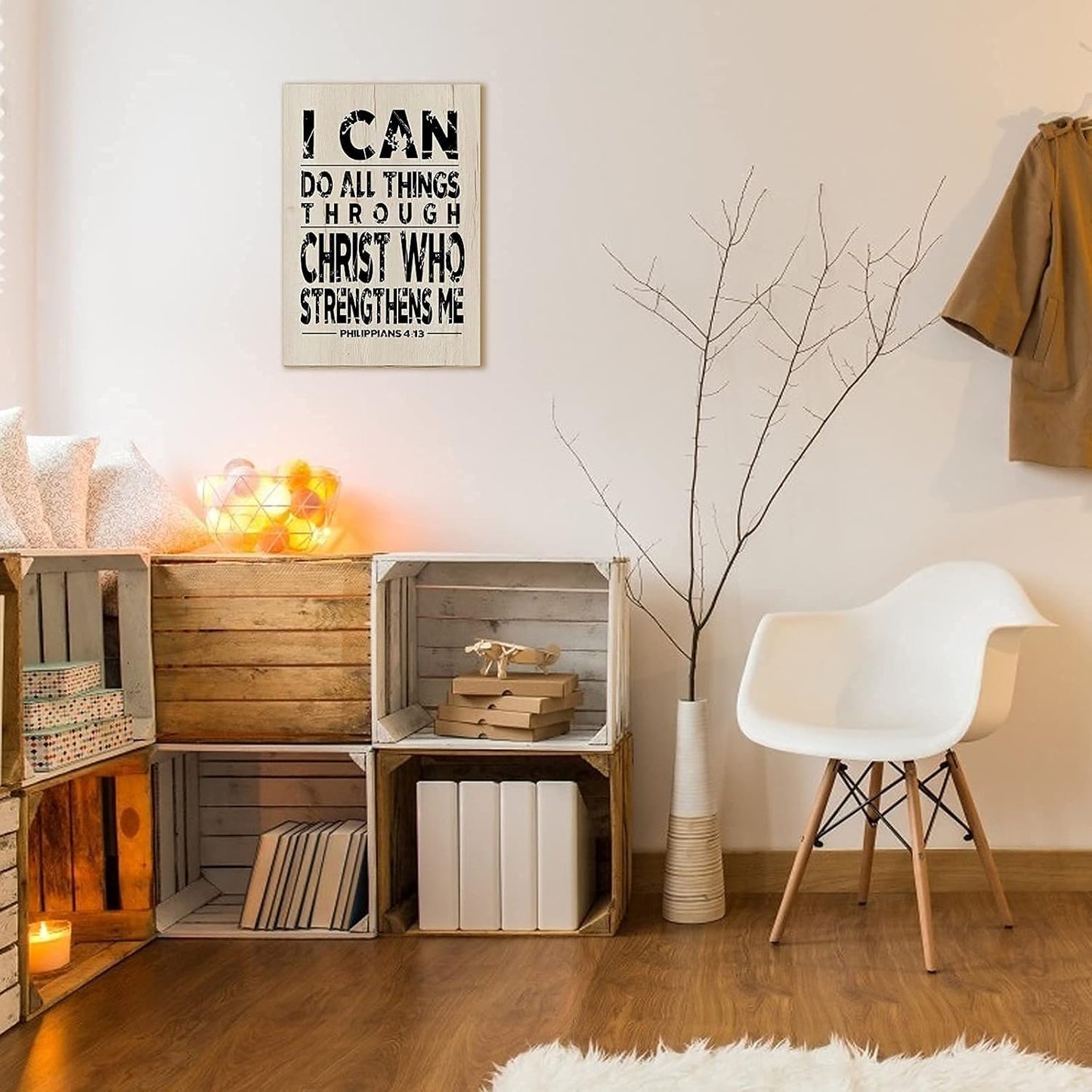 USA Design Wooden Inspirational Wall Art Scripture Decorative Sign Christian Motivational Prints Home Farmhouse Retro Poster Office Room Bedroom Decorations (I Can Do All Things)