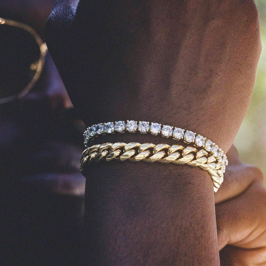 316L Stainless Steel Miami Cuban Link Chain 14K or White REAL Gold Plated Hip Hop Necklace or Bracelet 8Mm-18Mm for Men Women(Custom Box and Pouch Packing, Christmas Gift)