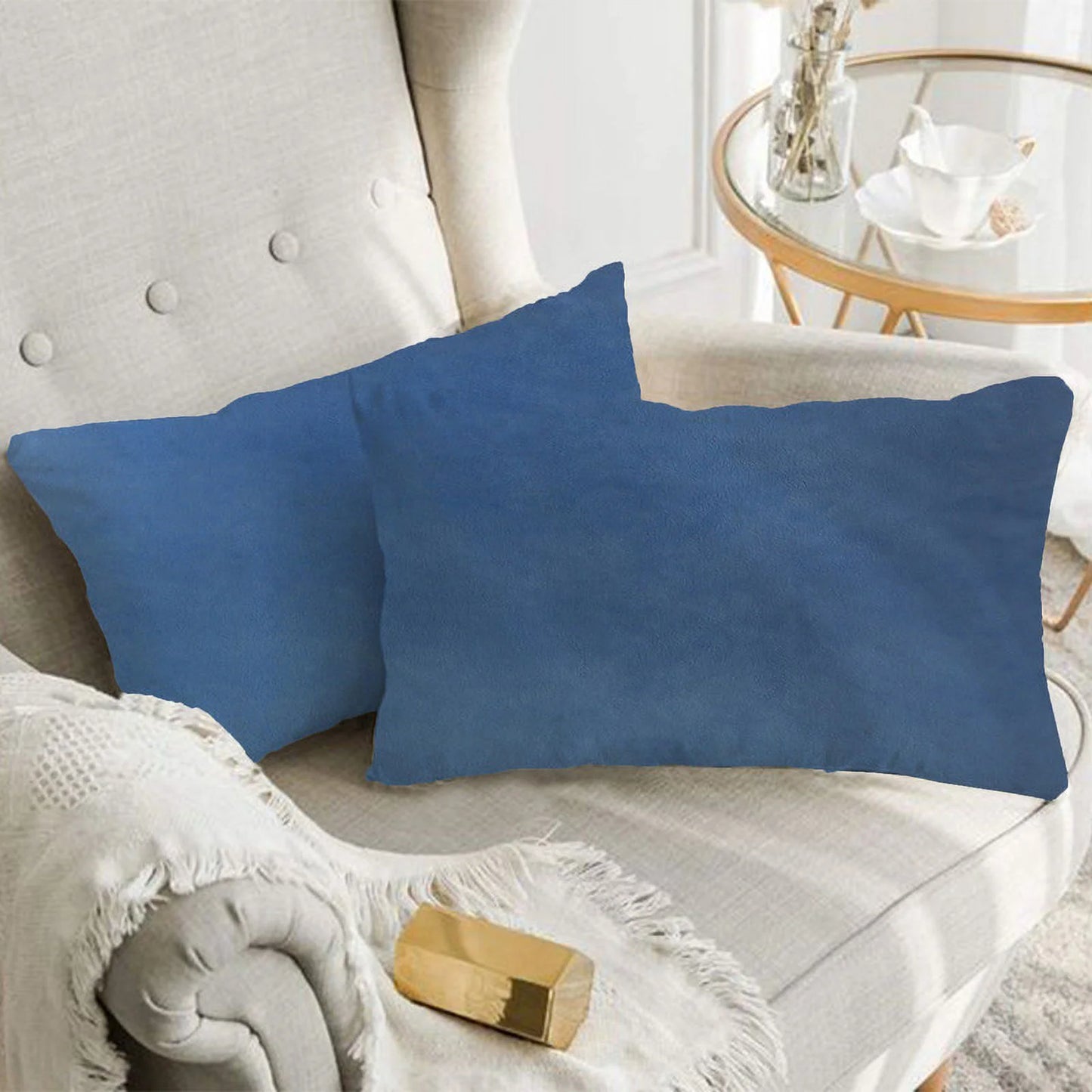 A1HC Decorative Velvet Throw Pillow Covers 12X20 Inches (Pack of 2, Prussian Blue) Fine Soft Solid Cushion Covers for Indoor, Couch, Sofa, Chairs, Bed Etc.