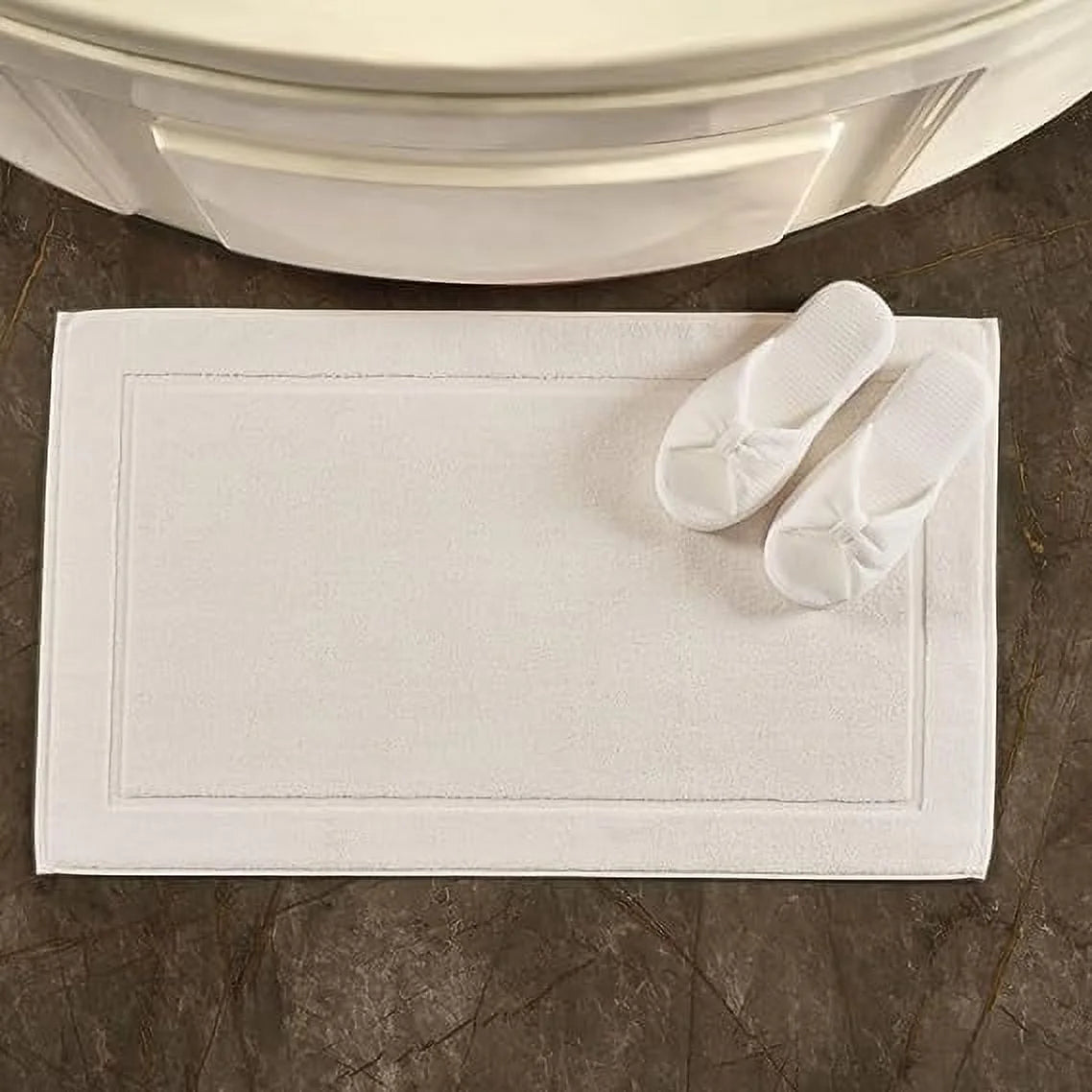 Cream Bath Mats, 21 X 34 Inches, Pack of 2 - 100% Ring Spun Cotton, Banded Design, Highly Absorbent, Machine Washable for Bathroom Floor