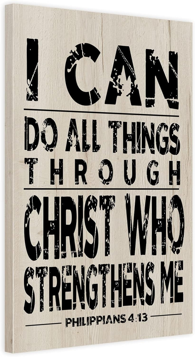 USA Design Wooden Inspirational Wall Art Scripture Decorative Sign Christian Motivational Prints Home Farmhouse Retro Poster Office Room Bedroom Decorations (I Can Do All Things)