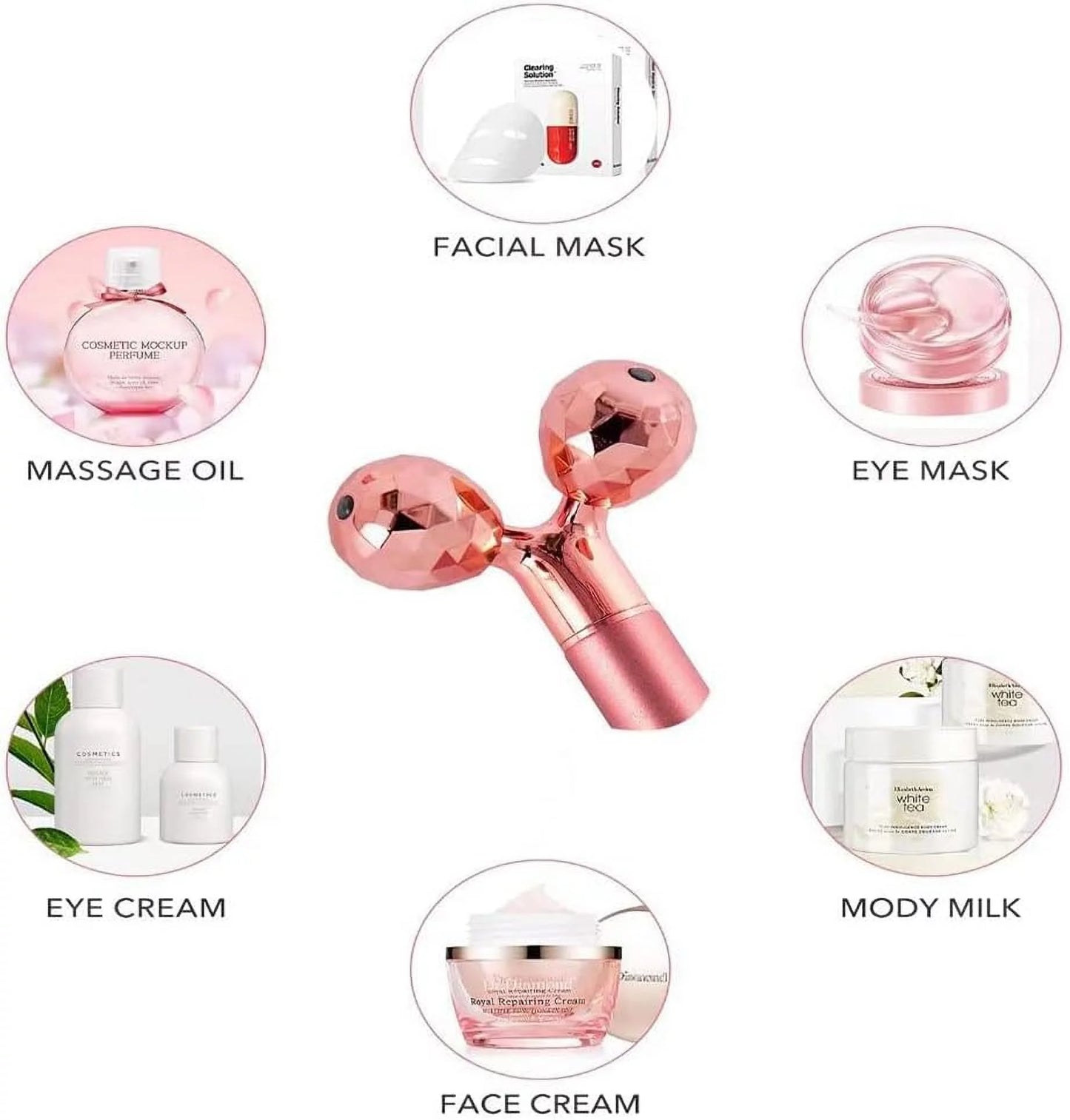 5-In-1 24K Gold Beauty Bar Face Massager Electric Vibrating Rose Quartz 3D Roller Face Lifting Body Facial Gua Sha Jade Roller