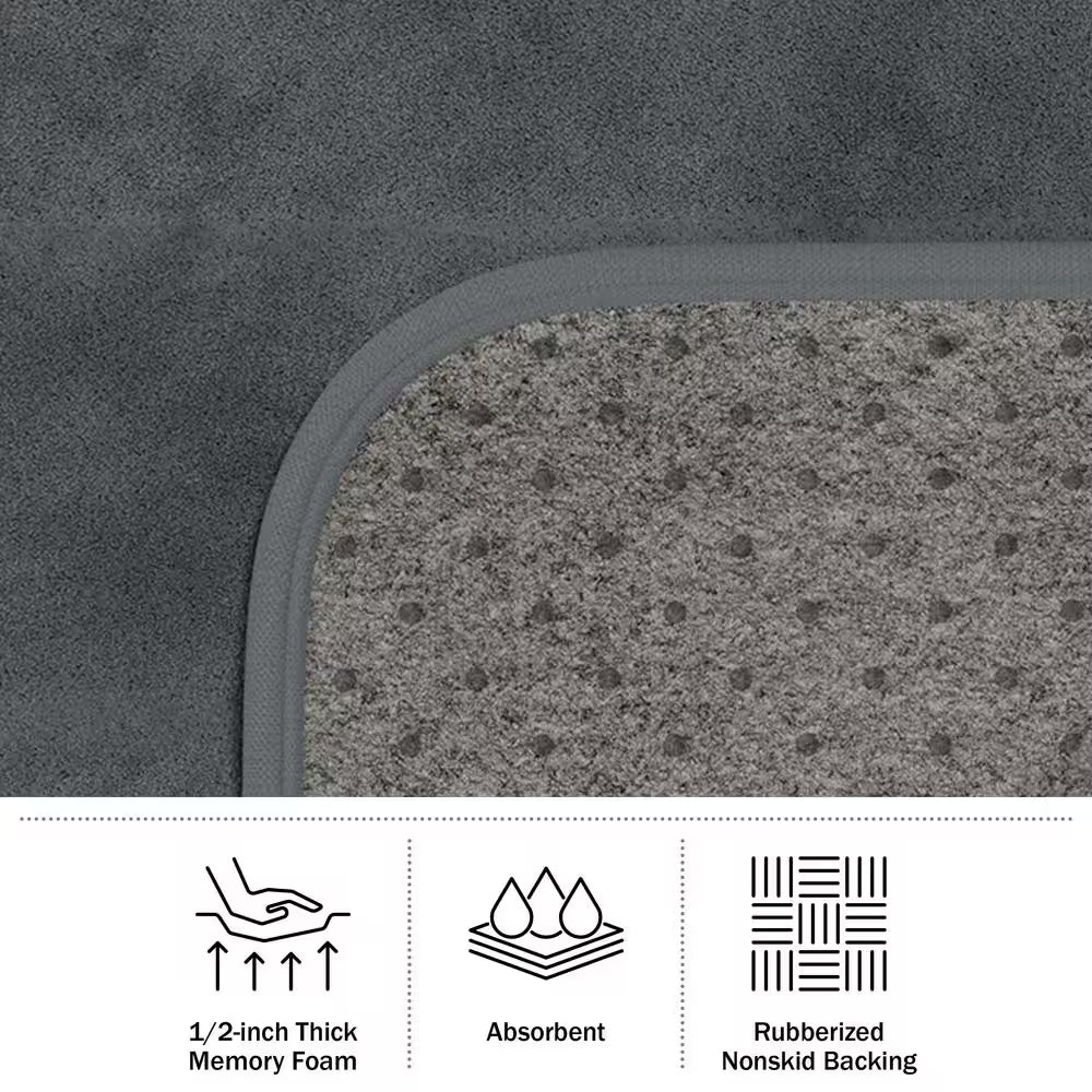 Gray 4-Piece Memory Foam Bathmats with Microfiber Top - Non-Slip Absorbent Rug Set