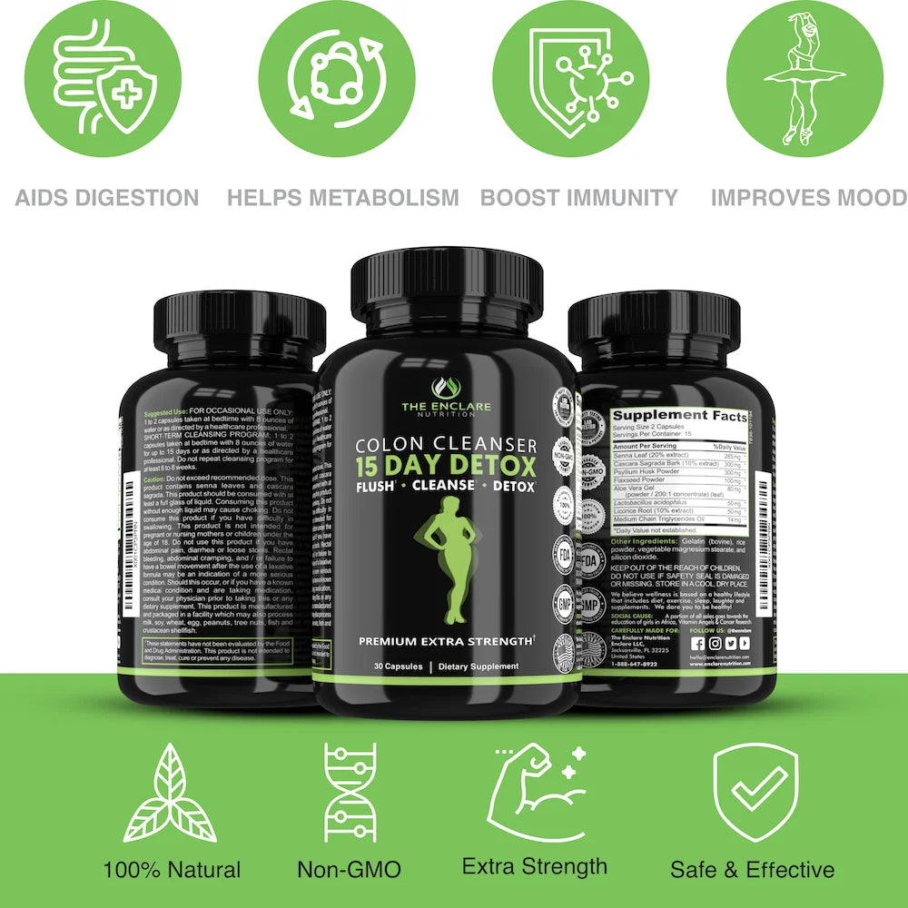 15-Day Colon Cleanse Detox for Weight Loss, Metabolism Booster Gut Health 30Ct