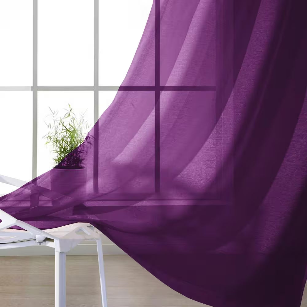 Purple Solid Grommet Sheer Curtain - 55 In. W X 84 In. L (Set of 2)