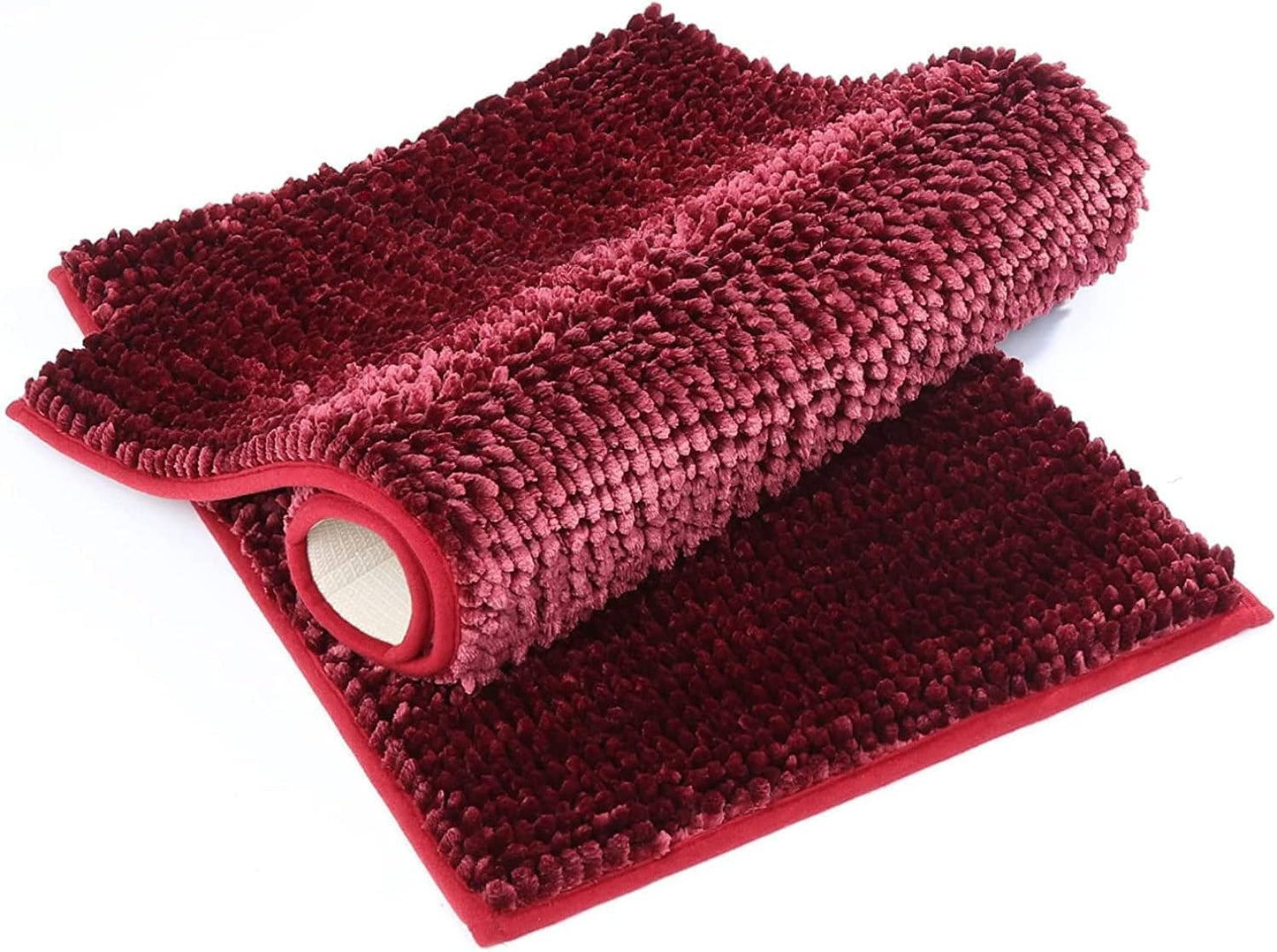 Bathroom Rugs Set - 2 Piece Butter Chenille Bath Rugs with Non Slip Backing, Super Absorbent Thick Soft Plush Bath Mats for Bathroom, Tub, Shower (Burgundy, 20"X32" / 17"X24")