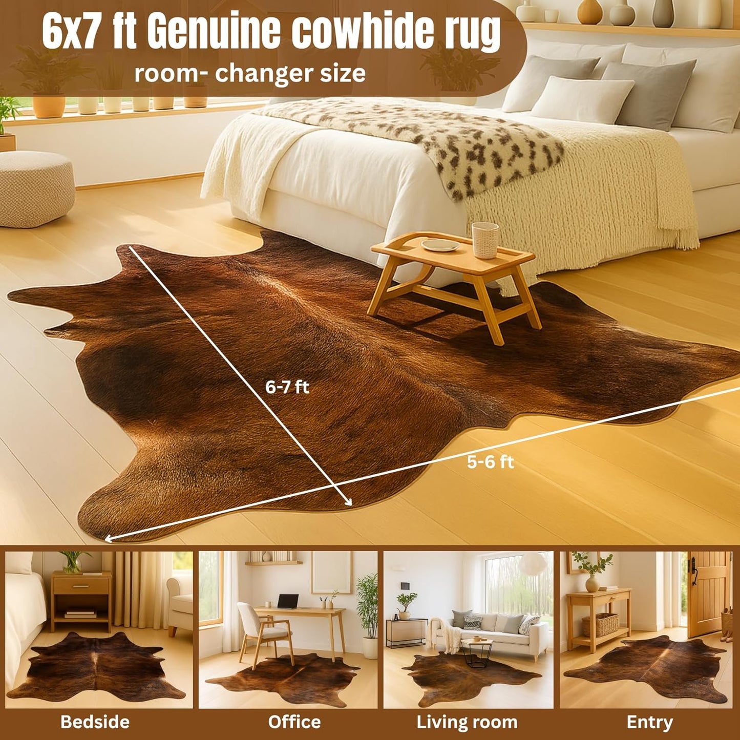 Genuine Cowhide Rug: Real Animal Print Rug for Western Home Decor & Rustic Cow Rugs for Living Room - Hand-Picked Western Rugs, 6X7Ft - Unique Country Style Hide Decor - Dark Brindle
