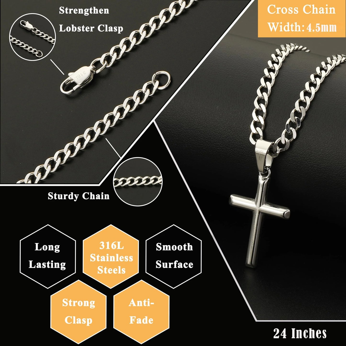 Silver Cross Necklace for Men Pendant Chain to My Dad Gifts from Daughter Son Religious Christian Catholic Birthday Jewelry Gifts Ideas Dad Godfather Stepfather Newdad
