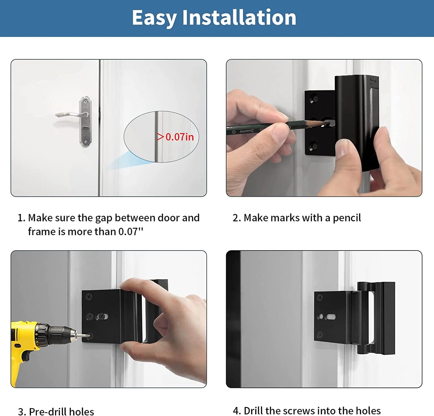 Home Security Door Lock Reinforcement Safety Latch Extra Front Doors Security Devices Withstand 800 Lbs, anti Door Kick in Security Protector for Door Inside, Child Proof Aluminum Door Locks