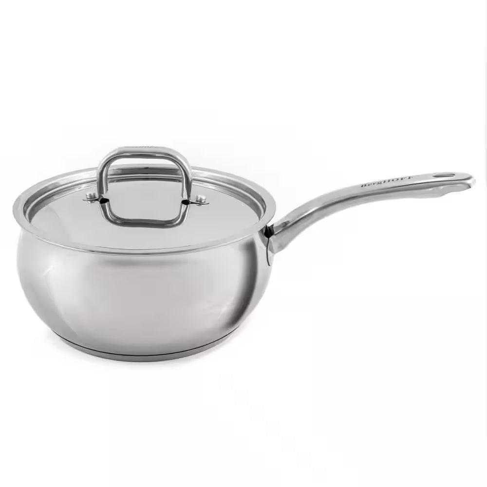 Belly Shape 4-Piece 18/10 Stainless Steel Skillet and Saucepan Set, SS Lid