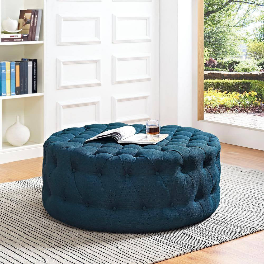 Azure Amour Upholstered Fabric Ottoman