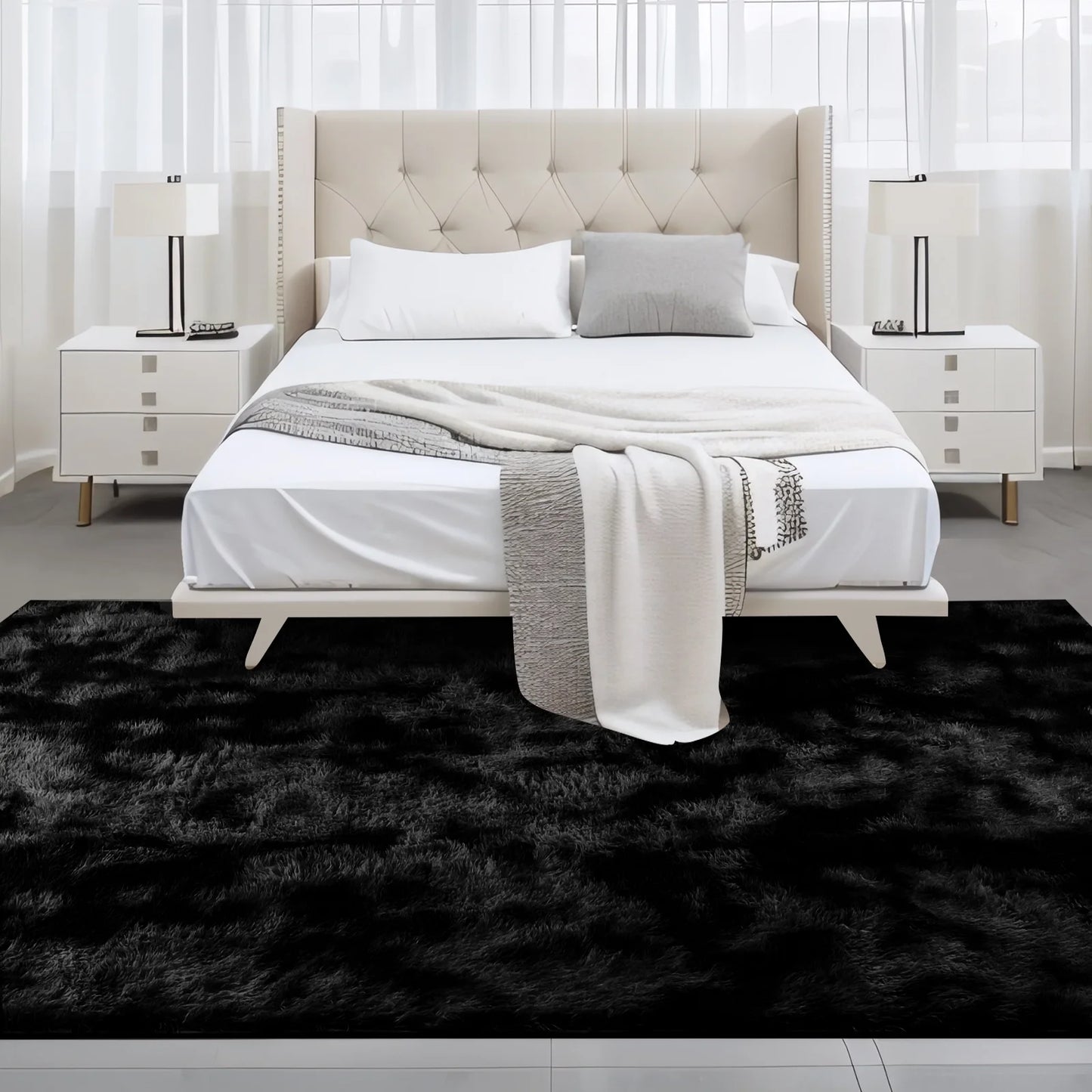 9Ft X 12Ft Area Rug, Soft Fluffy Area Rugs for Living Room Bedroom Kids Room Decor Carpet, Black