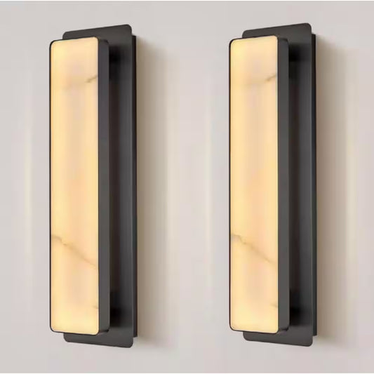 20 In. 1-Light Black LED Wall Sconce, Natural Alabaster Modern Wall Light for Bedroom, Bathroom, Living Room