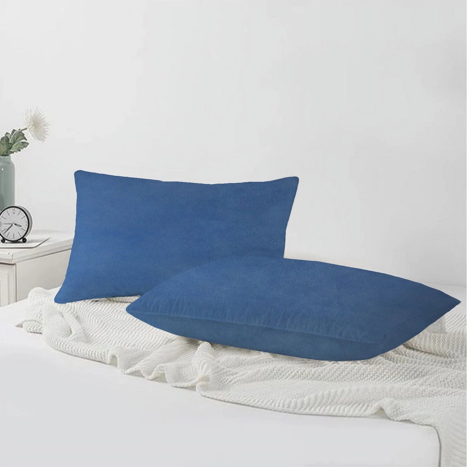 A1HC Decorative Velvet Throw Pillow Covers 12X20 Inches (Pack of 2, Prussian Blue) Fine Soft Solid Cushion Covers for Indoor, Couch, Sofa, Chairs, Bed Etc.