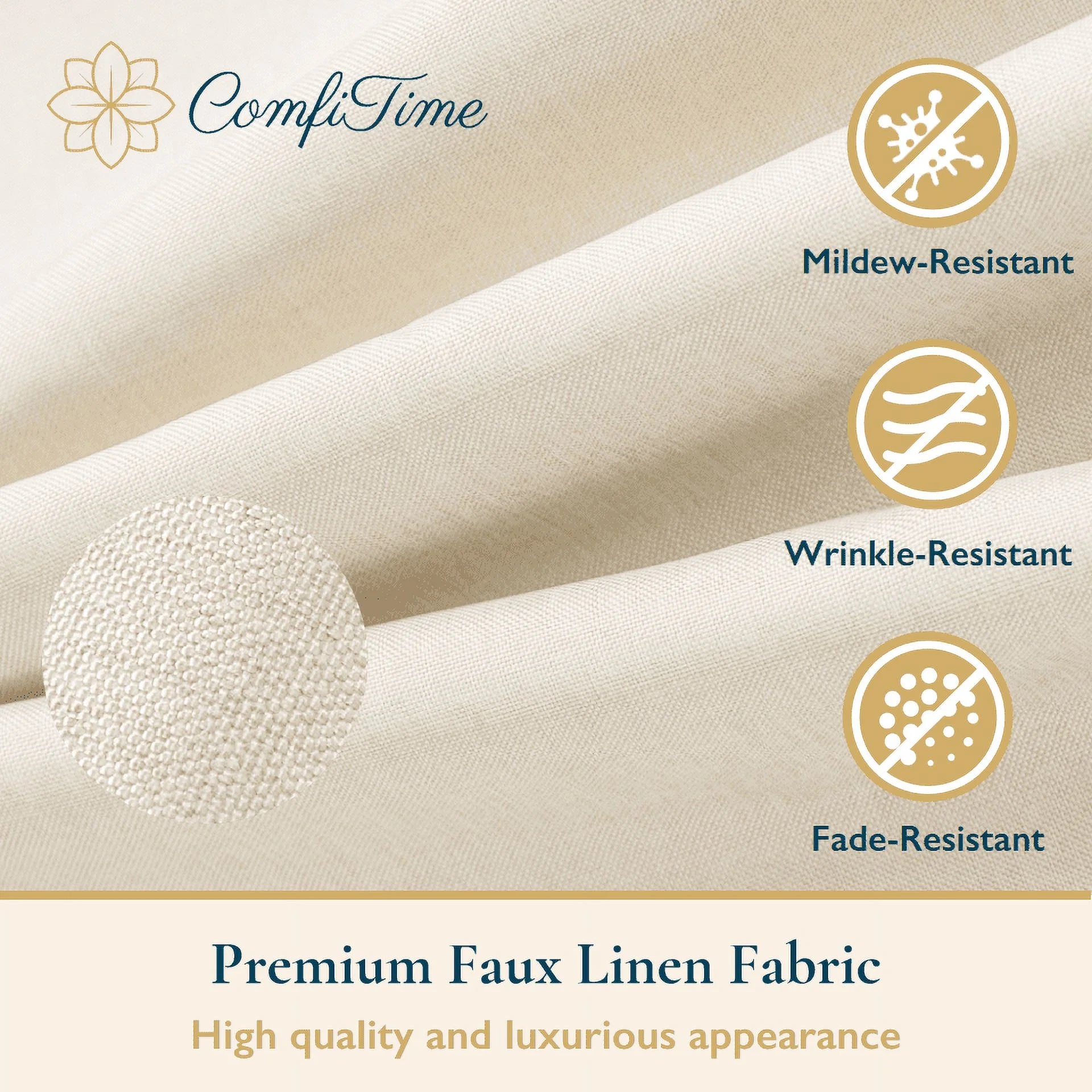 Fabric Shower Curtain with Hooks – 210 GSM Heavy-Duty Faux Linen Hotel Luxury Cloth Bathroom Curtain, Weighted Hem, Water-Repellent, Mold-Resistant, Machine-Washable, 72 X 72 In, Beige