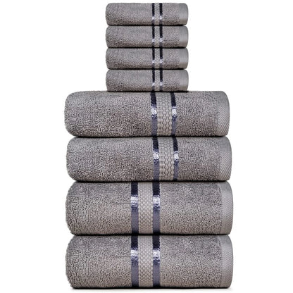 Luxurious 8-Piece Towel Set for Complete Bathroom Experience - Ultra-Soft & Absorbent 100% Cotton - Includes 2 Bath Towels, 2 Hand Towels, 4 Washcloths - Daily Use - Dark Grey