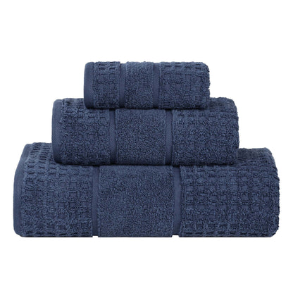 Zero Twist Cotton Waffle Border 3-Piece Towel Set, Denim Blue