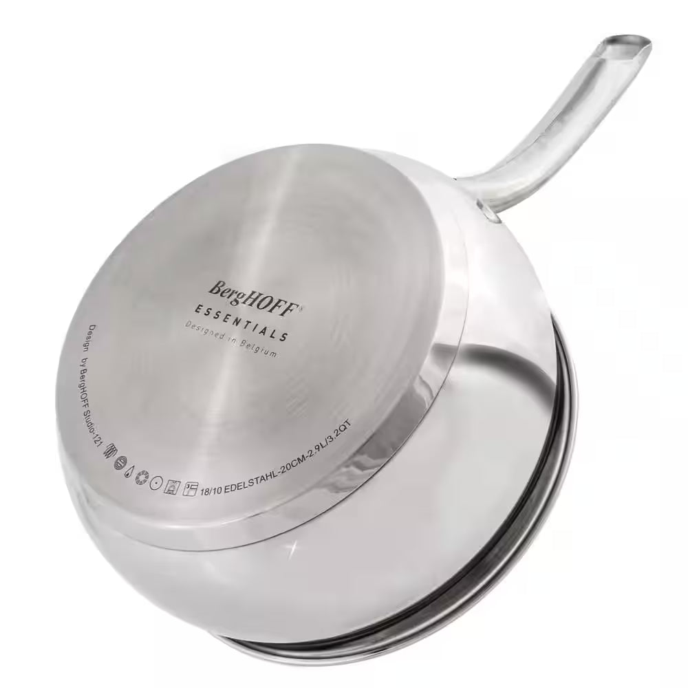 Belly Shape 4-Piece 18/10 Stainless Steel Skillet and Saucepan Set, SS Lid