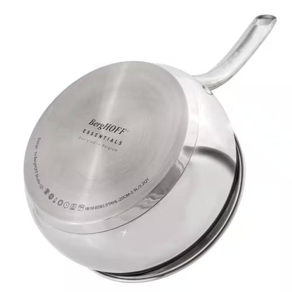 Belly Shape 4-Piece 18/10 Stainless Steel Skillet and Saucepan Set, SS Lid