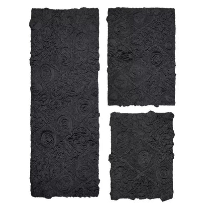Modesto Bath Rug 100% Cotton Bath Rugs Set, 3-Pcs Set with Runner, Gray
