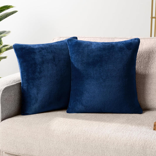 Navy Blue Throw Pillow Covers 18X18 Set of 2, Decorative Pillow Cases for Bed Sofa Couch, Boho Aesthetic Accent Decor Cushion for Bedroom Living Room, Velvet Square Euro Sham Covers, Dark Blue