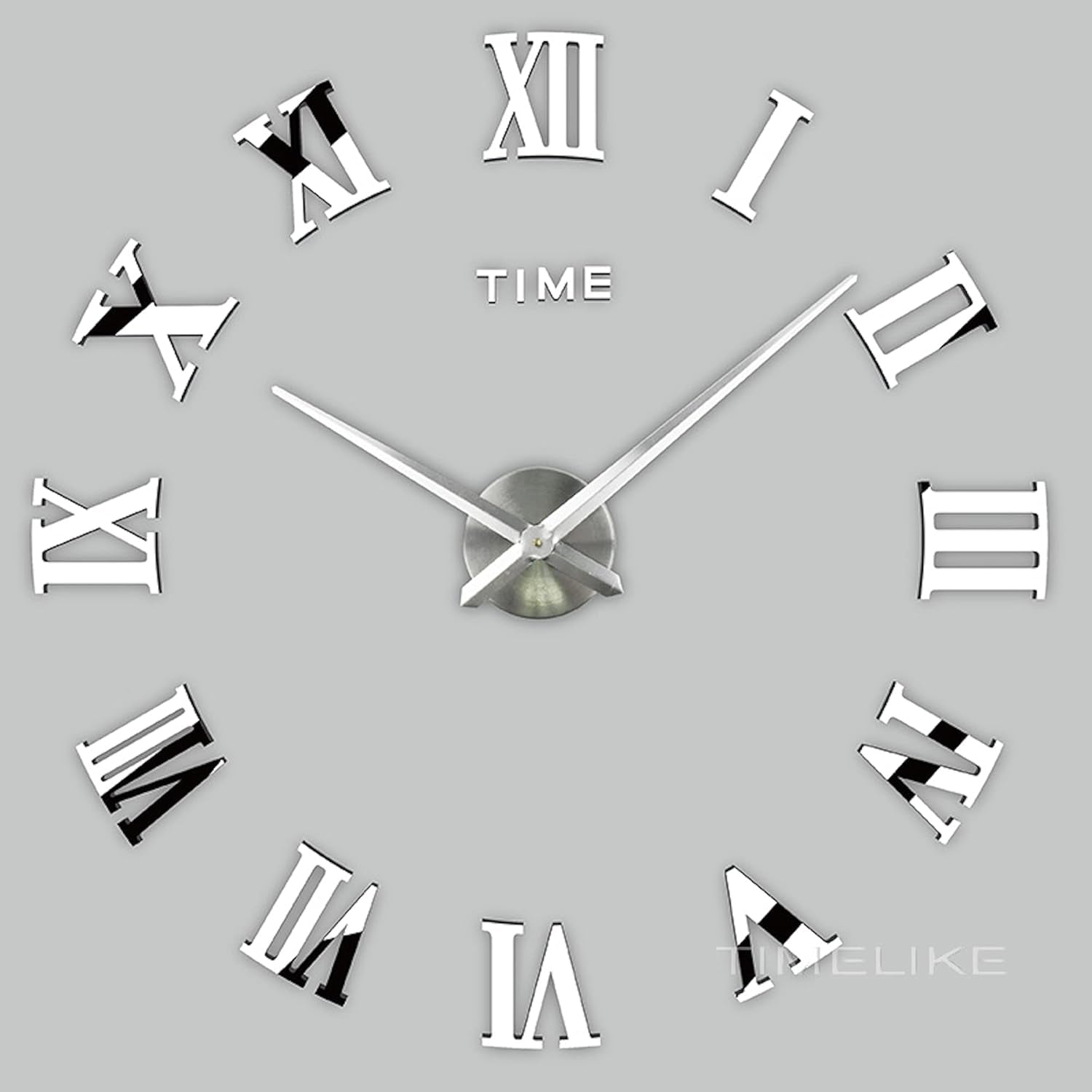 3D DIY Large Wall Clocks for Living Room Decor, Wall Stickers Clocks for Living Room Decor, Silent, Modern Wall Clock for Kitchen, Office, School, Home, Bedroom, Living Room (Roman Silver)
