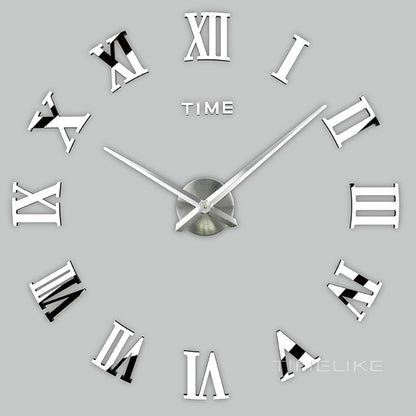 3D DIY Large Wall Clocks for Living Room Decor, Wall Stickers Clocks for Living Room Decor, Silent, Modern Wall Clock for Kitchen, Office, School, Home, Bedroom, Living Room (Roman Silver)