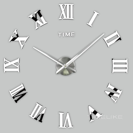 3D DIY Large Wall Clocks for Living Room Decor, Wall Stickers Clocks for Living Room Decor, Silent, Modern Wall Clock for Kitchen, Office, School, Home, Bedroom, Living Room (Roman Silver)