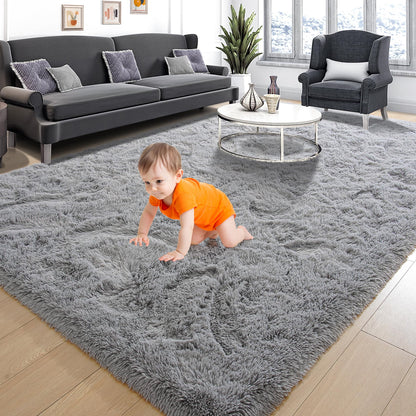 Fluffy Rugs, 8Ft X 10Ft Shaggy Rugs for Living Room Bedroom, Area Rug for Indoor Home Floor Carpet Mat Silver Gray