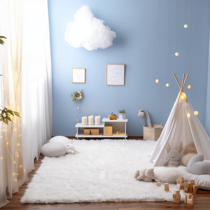 Ultra Soft & Fluffy Faux Sheepskin Rug, White 4 X 6 Feet Carpet for Bedroom Living Room