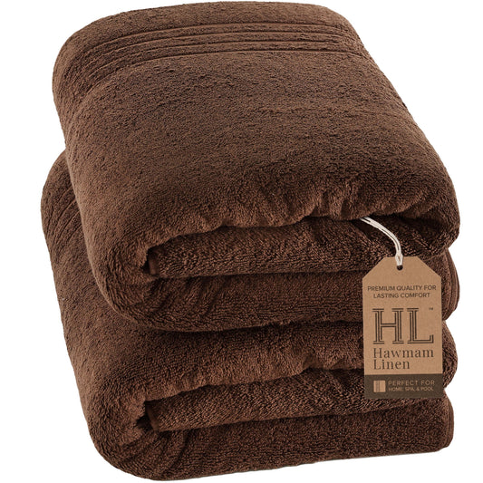 Jumbo Large Bath Sheets Towels 2 Pack Soft and Absorbent, 100% Cotton Towels (Brown, Bath Sheet)