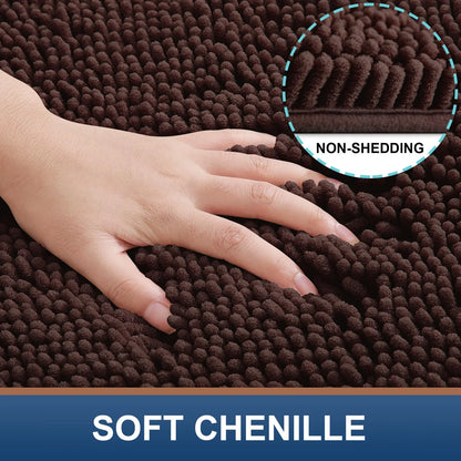 Luxury Chenille Bathroom Rugs, Extra Soft and Absorbent Bath Mat, Brown, 20"X30"