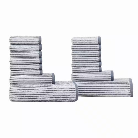 Essential Yarn Dye Stripe Blue 16-Piece Cotton Towel Set