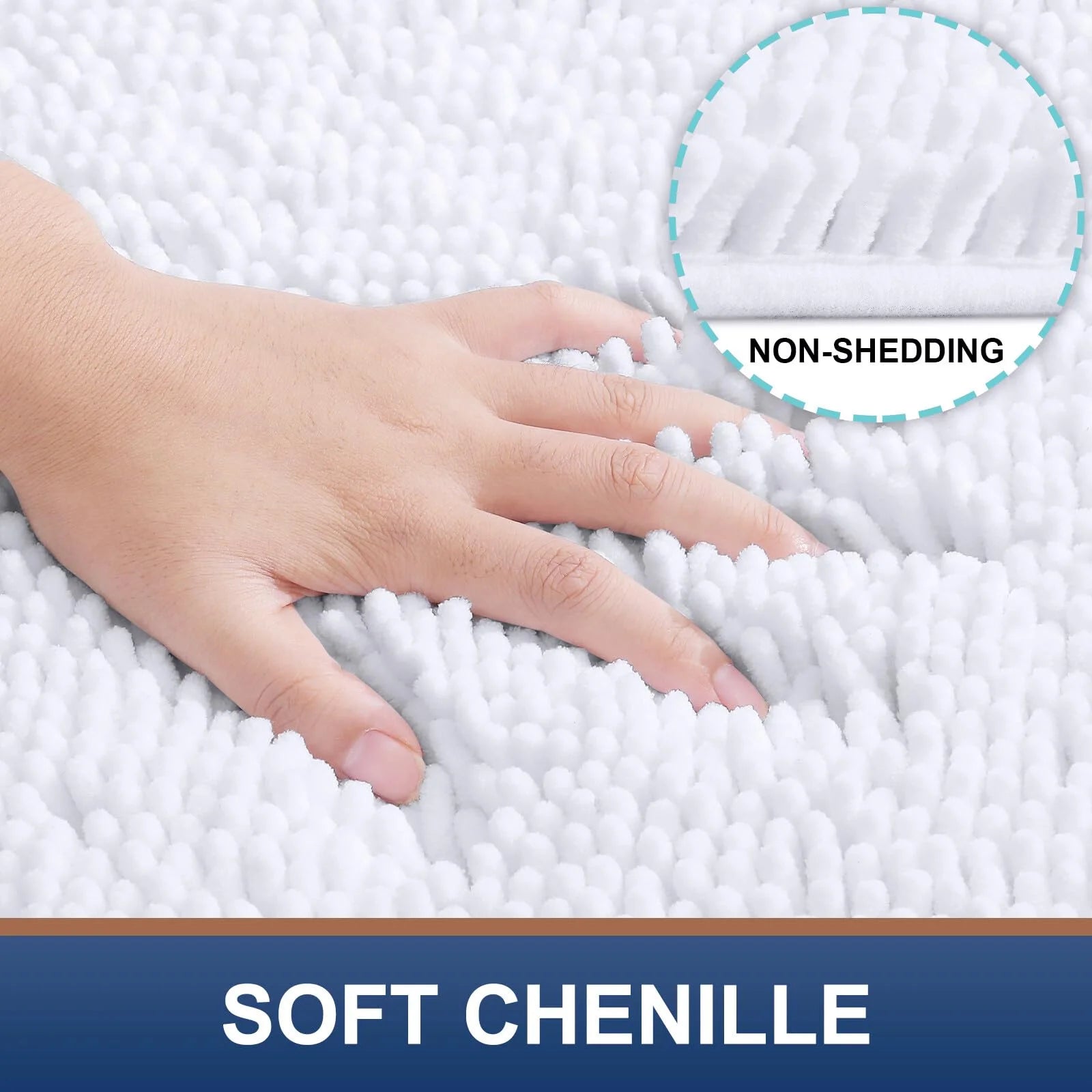 Luxury Chenille Bathroom Rugs, Extra Soft and Absorbent Bath Mat, White, 16"X24"