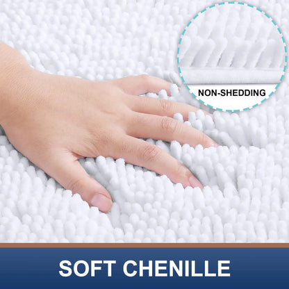 Luxury Chenille Bathroom Rugs, Extra Soft and Absorbent Bath Mat, White, 16"X24"