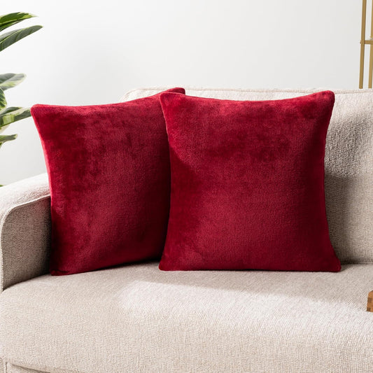 Maroon Red Throw Pillow Covers 20X20 Set of 2, Decorative Pillow Cases for Bed Sofa Couch, Boho Aesthetic Accent Decor Cushion Bedroom Living Room, Velvet Square Euro Sham Covers, Burgundy Red
