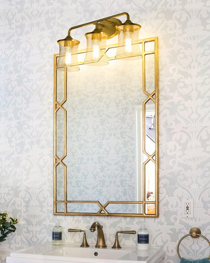 Brushed Gold Bathroom Light Fixtures, Vanity Lights for Bathroom with Seeded Glass Shade for Bathroom
