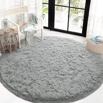 Fluffy round Rug for Kids Room, Soft Circle Area Rugs for Girls Bedroom, Cute Princess Castle Nursery Rug Shaggy Circular Carpet for Teens Girls Baby Bedroom Home Decor, 4 X 4 Feet Grey