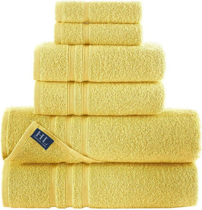 6-Pack Bath Towel Set - 100% Turkish Cotton, Plush, Soft, Lightweight, Absorbent, Yellow Bathroom Set - 2 Bath Towels, 2 Hand Towels, 2 Washcloths - Luxury Bathroom Towels for Spa, Airbnb