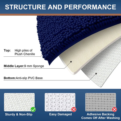 Luxury Chenille Bathroom Rugs, Extra Soft and Absorbent Bath Mat, Navy Blue, 24"X47"